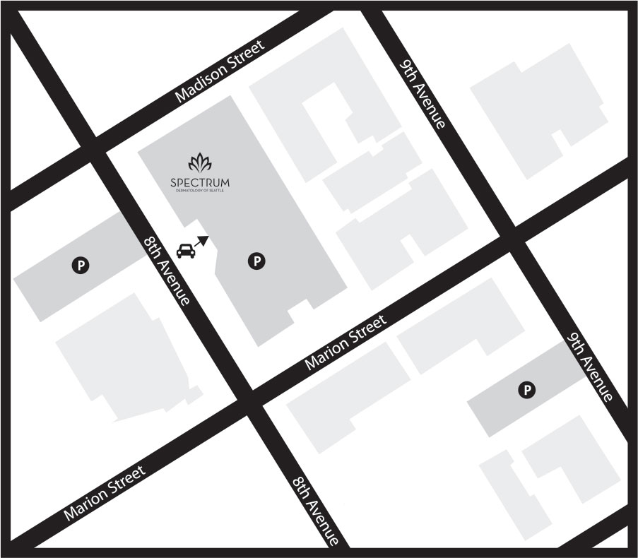 Directions for finding parking near Spectrum Dermatology of Seattle